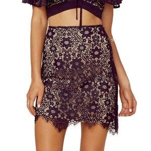 For Love & Lemons Rosemary Floral Lace Mini Skirt Black/Tan M Whimsigoth Sexy